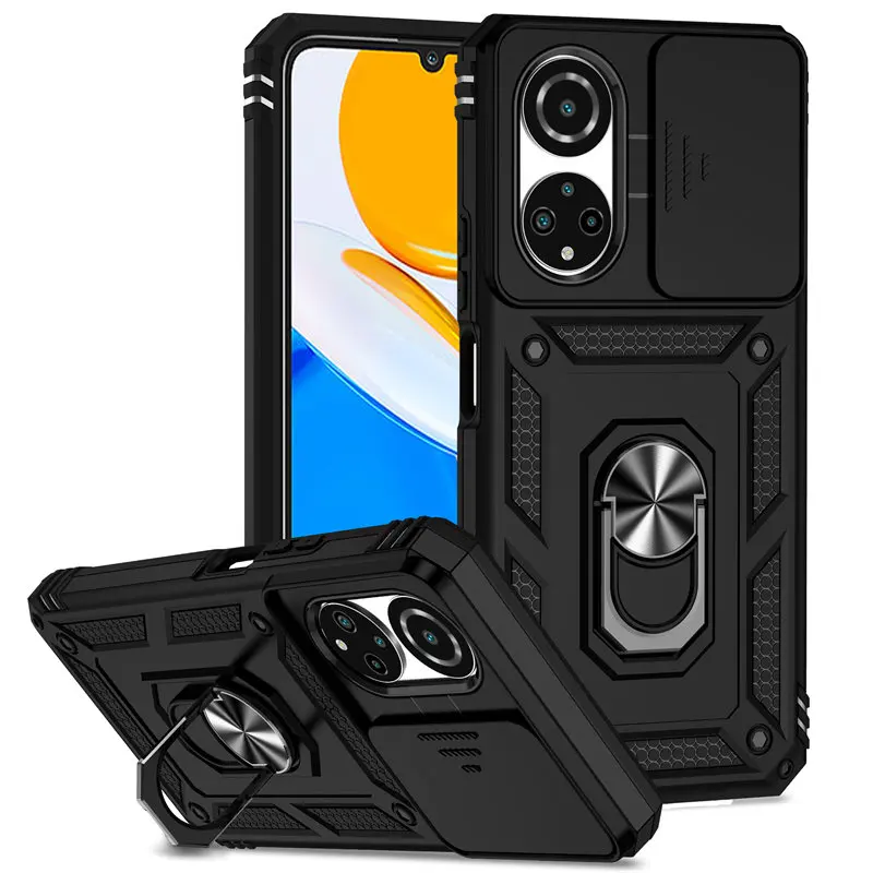 For Honor X7 4G CMA LX1 LX2 LX3 Case Slide Camera Lens Protector Hard Cover Case for Honor X7 HonorX7 4G with Metal Ring Holder