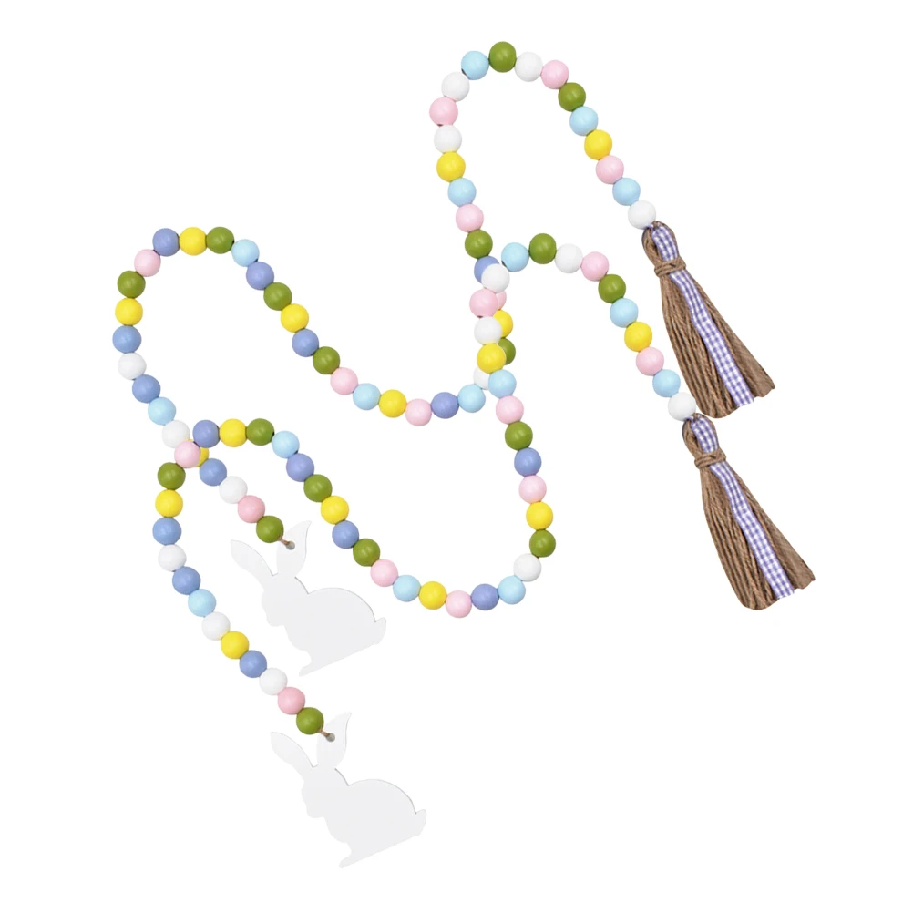

2pcs Wooden Easter Decor Bunny Design Tassel Hanging Decorative Beads Easter String Farmhouse Door Window nament