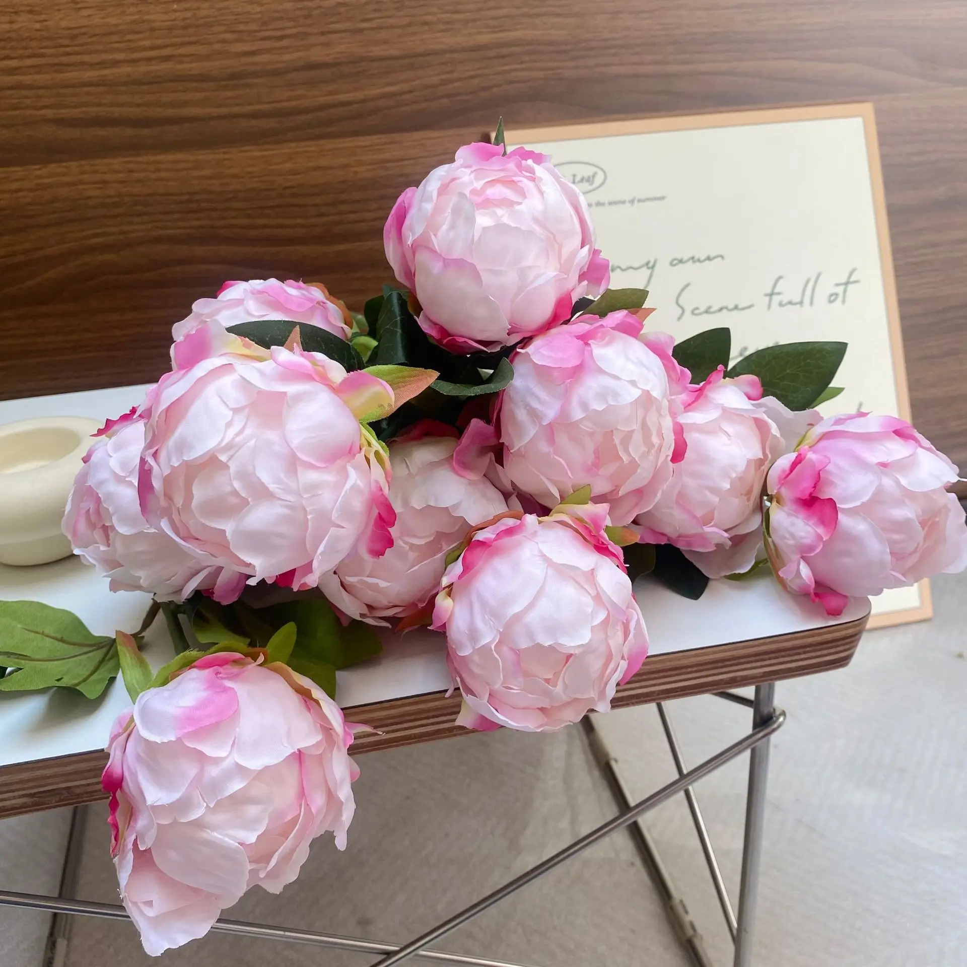 10 Stück Künstliche Pfingstrosenblüten aus Seide für Wohnzimmer-Dekoration, Hochzeits-Blumenarrangements, Fotografie-Requisiten, Pfingstrosen – Detail 5