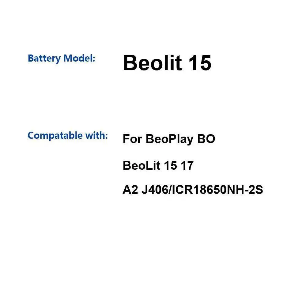 

Audio Equipment Battery 2200Mah For Bang & Olufsen Beoplay BO Beolit 15 17 A2 J406 ICR18650NH-2S Speaker