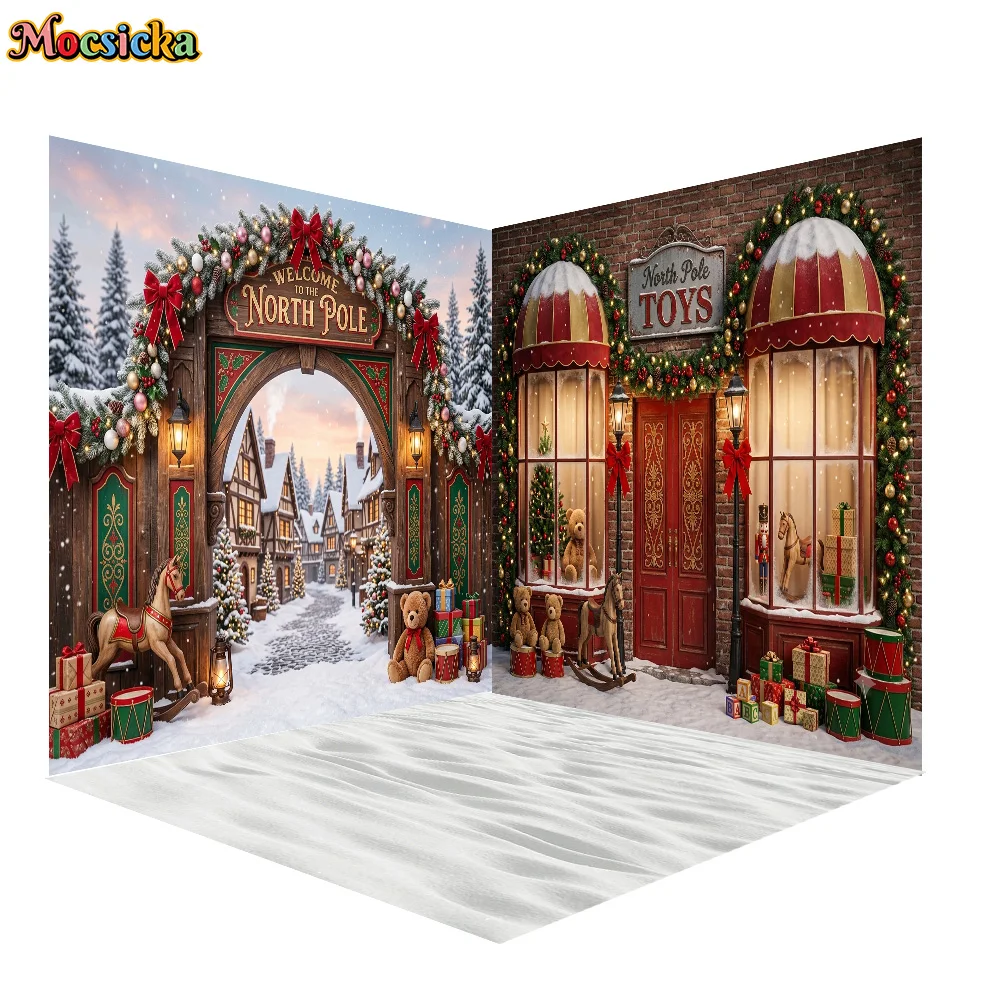 Mocsicka Fotografie-Hintergrund, Nordpol, Weihnachten, Spielzeugladen, Dekoration, Familie, Weihnachten, Urlaub, Porträt-Hintergründe für Fotos