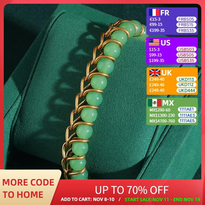 

Vintage Jewelry Gold Color Chain Green Beaded Bracelets For Woman Designer Charms Luxury Accessories Antique Valentine Day Gift