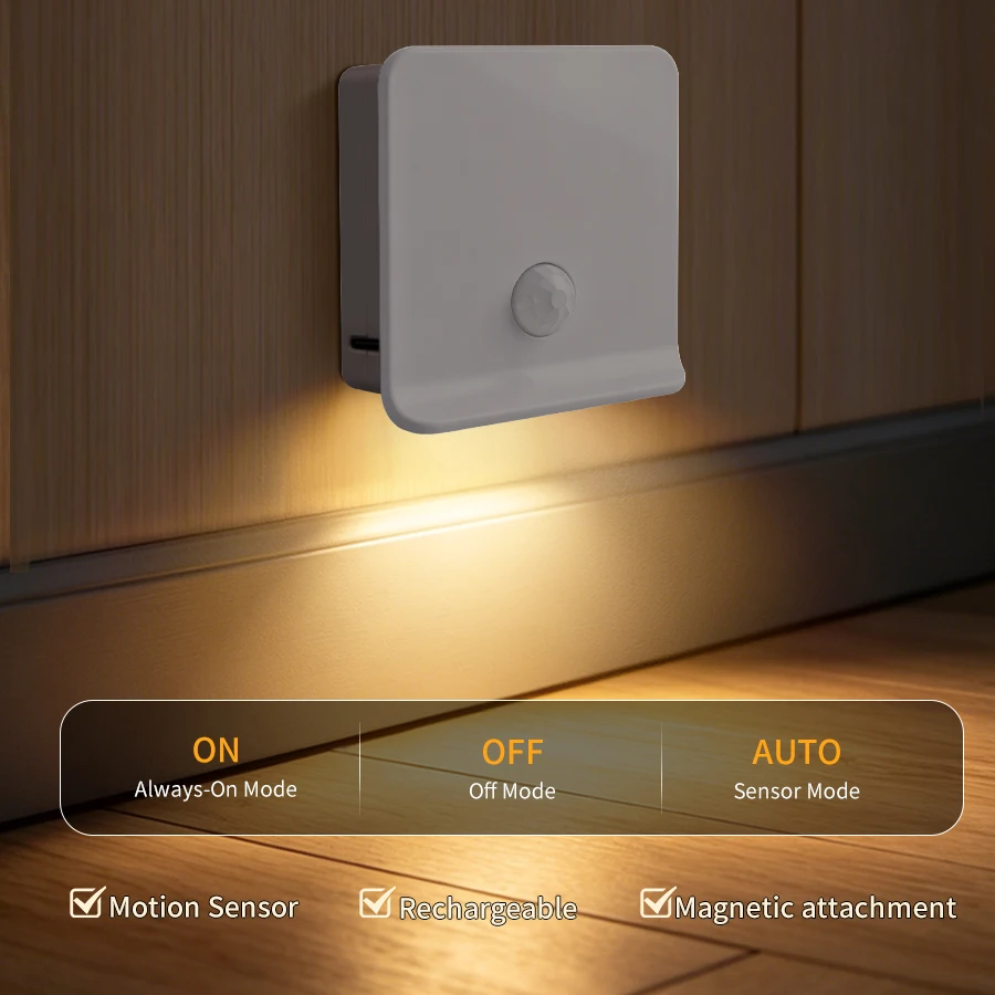Motion Sensor LED Cabinet Light USB Rechargeable Stick-on Closet Stair Lights for Hallway Bedroom Kitchen Wardrobes Under Stairs