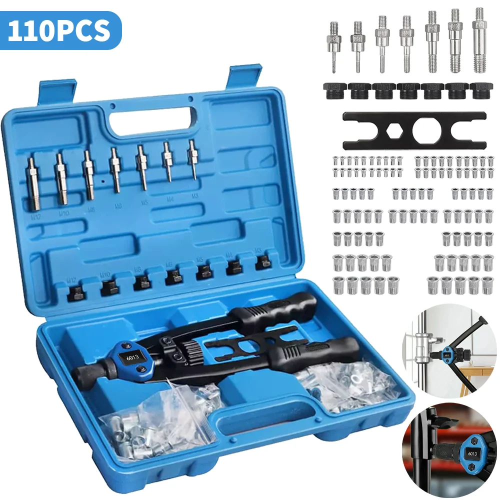 [UK Stock] 110pc Manual Rivet Gun Rivet, Nut Gun Set Labor-saving Hand Riveter Kits Manual Rivet Machine Professional Riveting