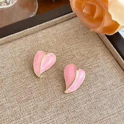 Pink Color LOVE Heart Stud Earring for Women Temperament Enamel Sweet Jewelry Christmas Girlfriend Gift