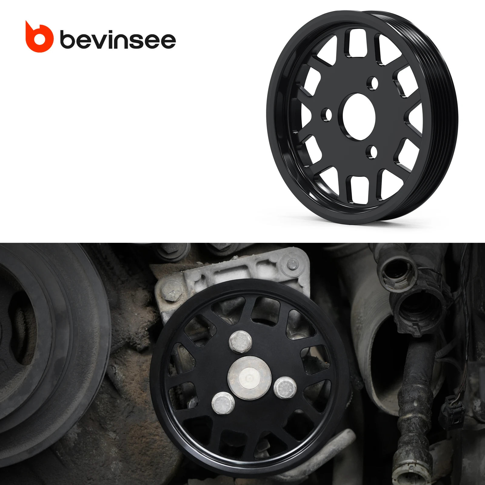 BEVINSEE Aluminum Power Steering Pulley for BMW M52TU M54 E39 E46 E36 E38 Z3 X5 E53, Replace for 32 42 1 740 858