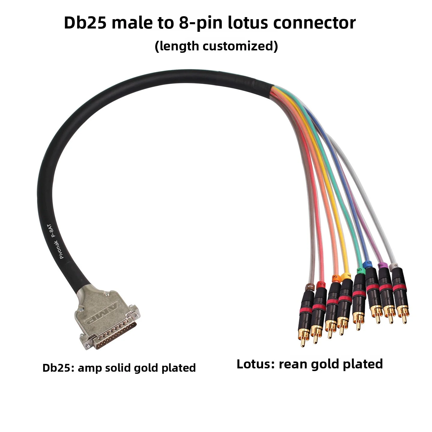 DB25 To 8PCS RCA Multirail Machine Speaker Audio Cable Connector  for Mixer, Stage, Recording