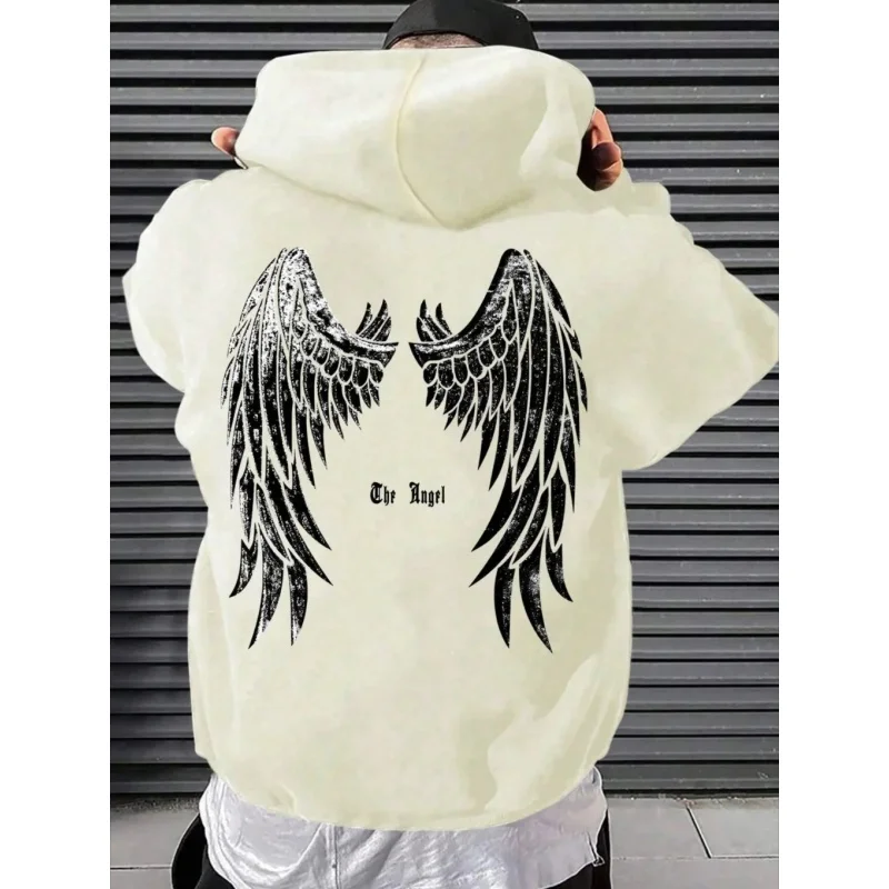 Oversize Street Style Korean Hip-hop Unisex Pullover Hooded Sweatshirt 2024 Autumn New Item Back Wing Print Pure Cotton Tops