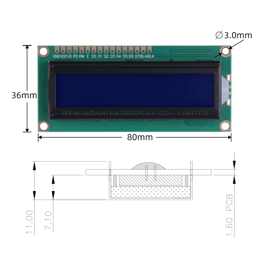 페르시아 블루 필름 다국어 모듈, 흰색 문자, 1602A 문자 도트 매트릭스 스크린, 02X16 LCD, ST7066, 16*2 흑백 스크린