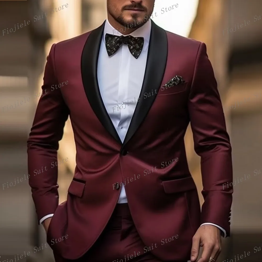 

New Satins Men Formal Occasion Prom Party Perform Tuxedos Groom Groomsman Wedding Male Suit 2 Piece Set Blazer Pants A10