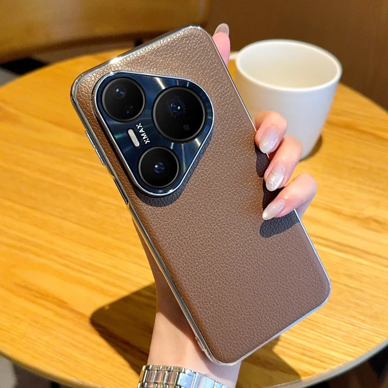 

Чехол для телефона из искусственной кожи с гальваническим рисунком личи для Huawei Pura 80 Ultra Pura70 Pro Plus Nova14 Ultra 13 Pro, тонкий твердый чехол
