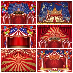 Red Circus Tent Backdrop for Carnival Night Theme Party Baby Shower Kid Birthday Red Curtain Balloon Star Photography Background