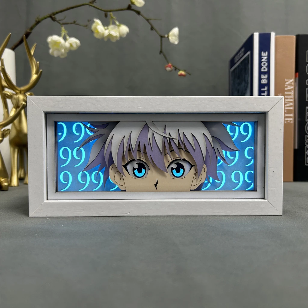 

Anime Figures Hunter X Hunter Killua Light Box For Bedroom Decoration Manga Paper Carving Lamp For Children's Room Hxh Face Eyes