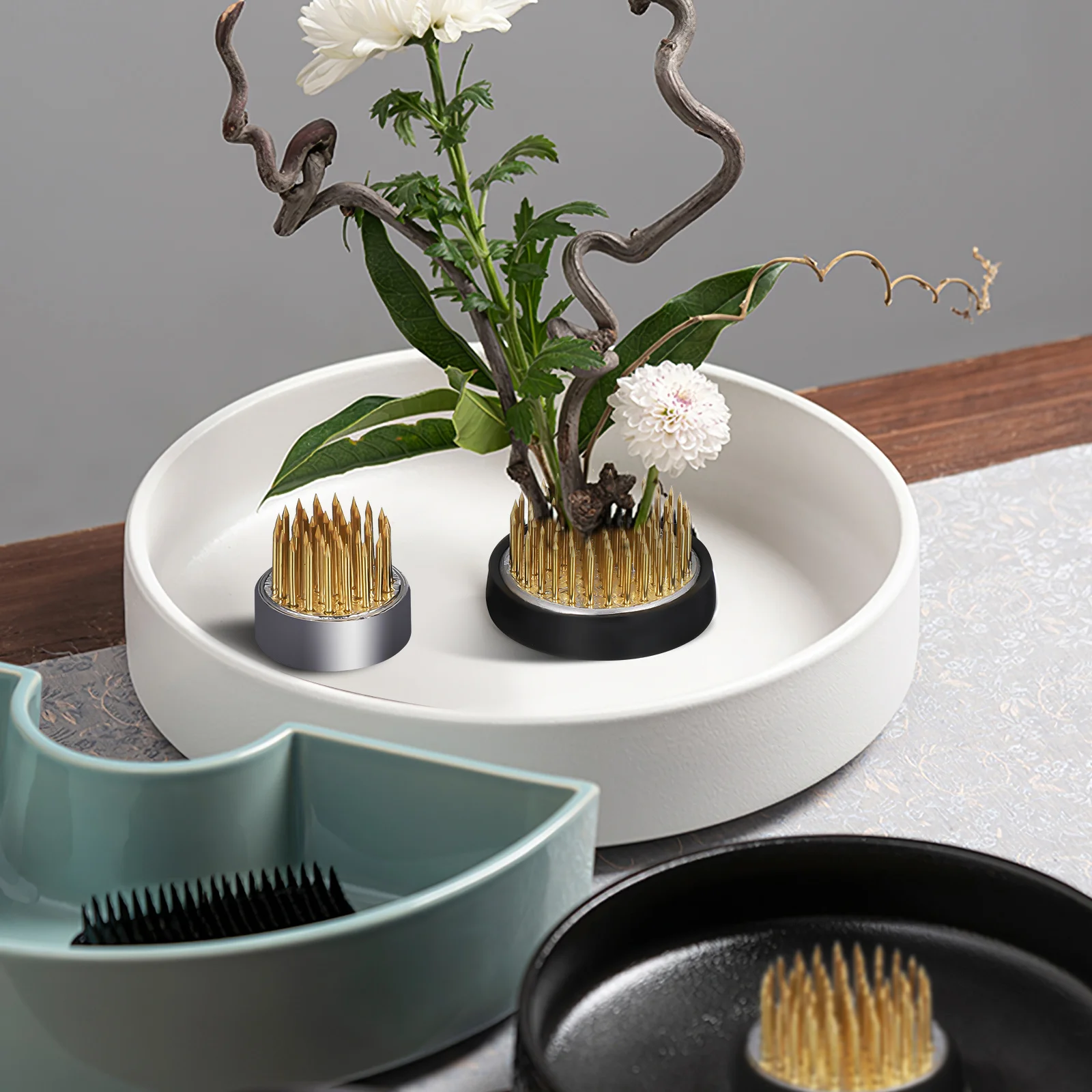 

3pcs Jian Shan Base 23Mm 34Mm 40Mm Round Flower Frog Pin Holder For Floral Arrangement Workshop Home Decor Stable Stem Fixing