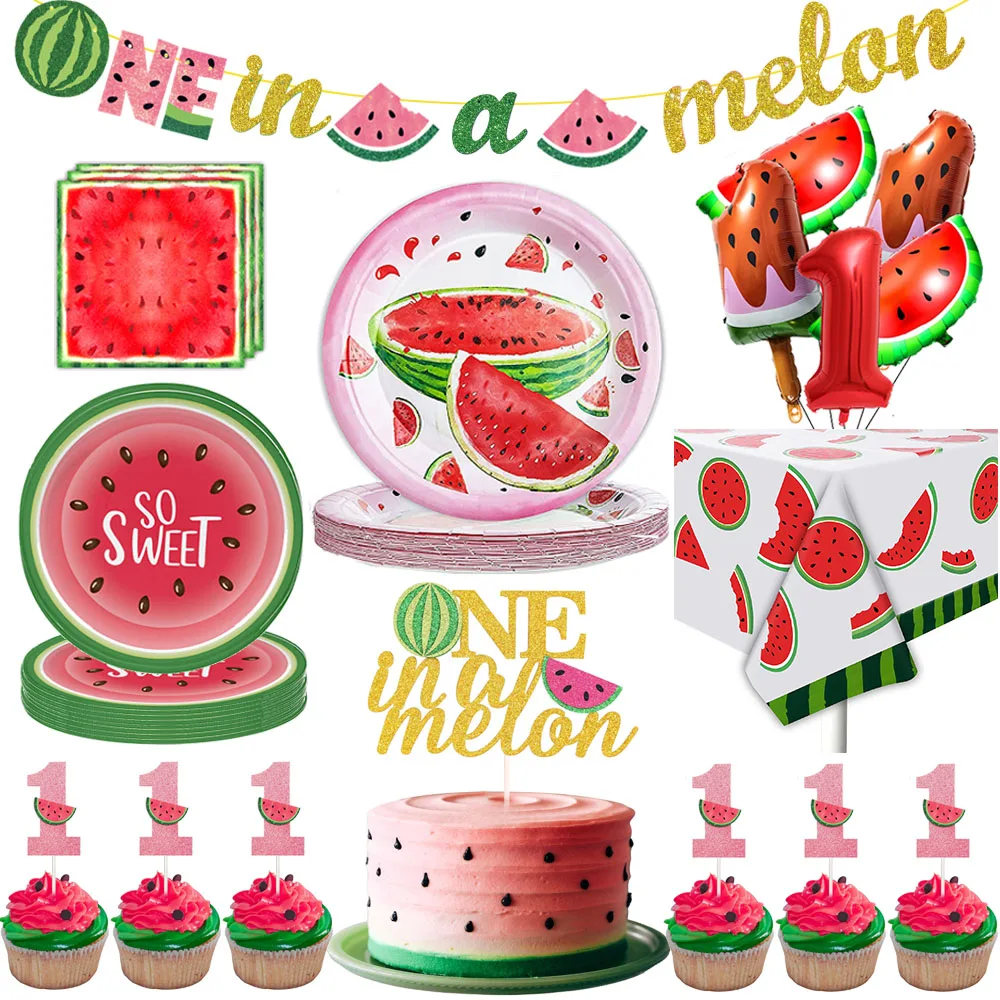 Wassermelone 1. Geburtstag Dekor One In A Melone Banner Ballon Kuchen Topper Wassermelone Einweggeschirr Wassermelone Party Supplie
