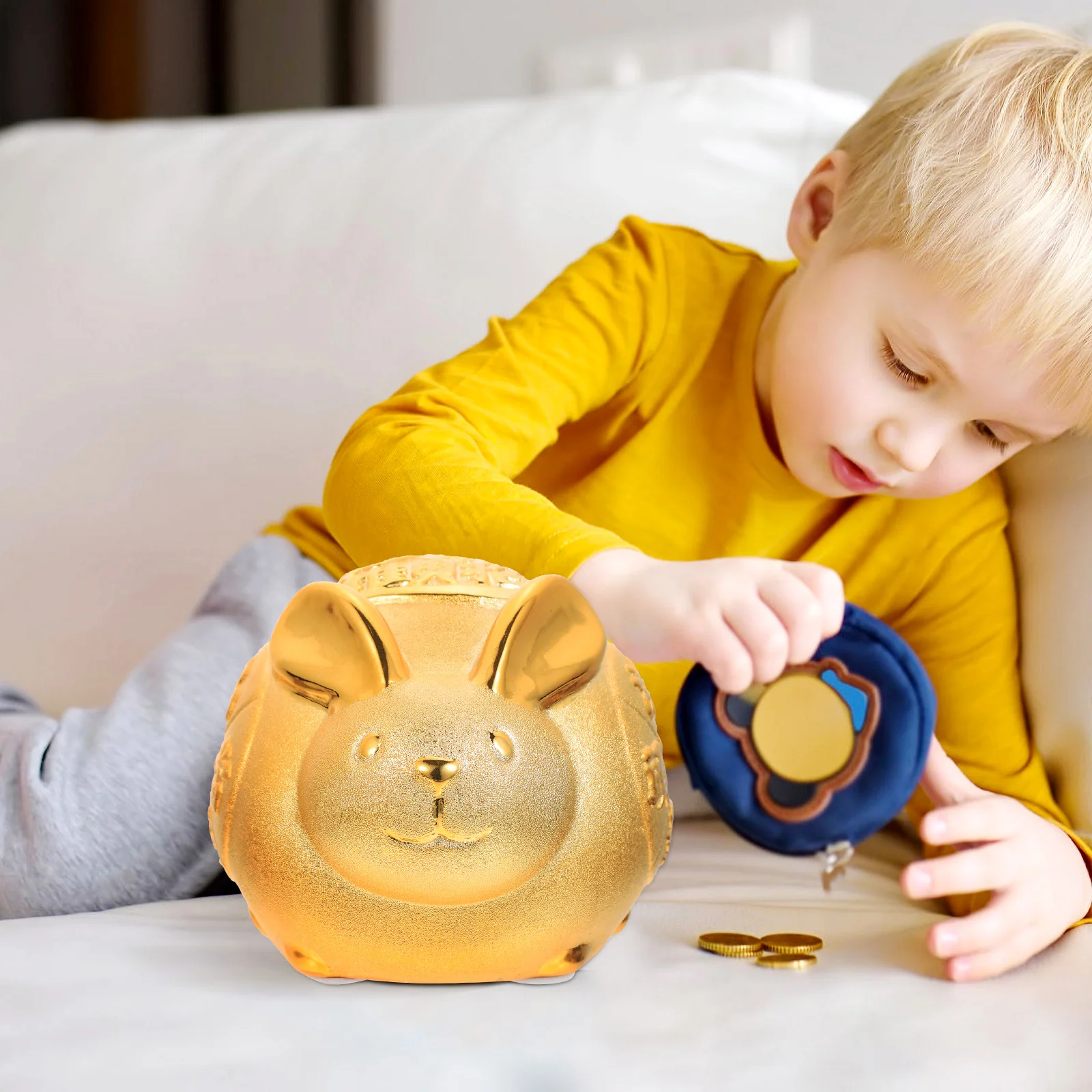 

Bunny Shaped Ceramic Money Jar for Kids Girls Boys Coin Bank Storage Birthday Christmas Gift Office Desktop Decor