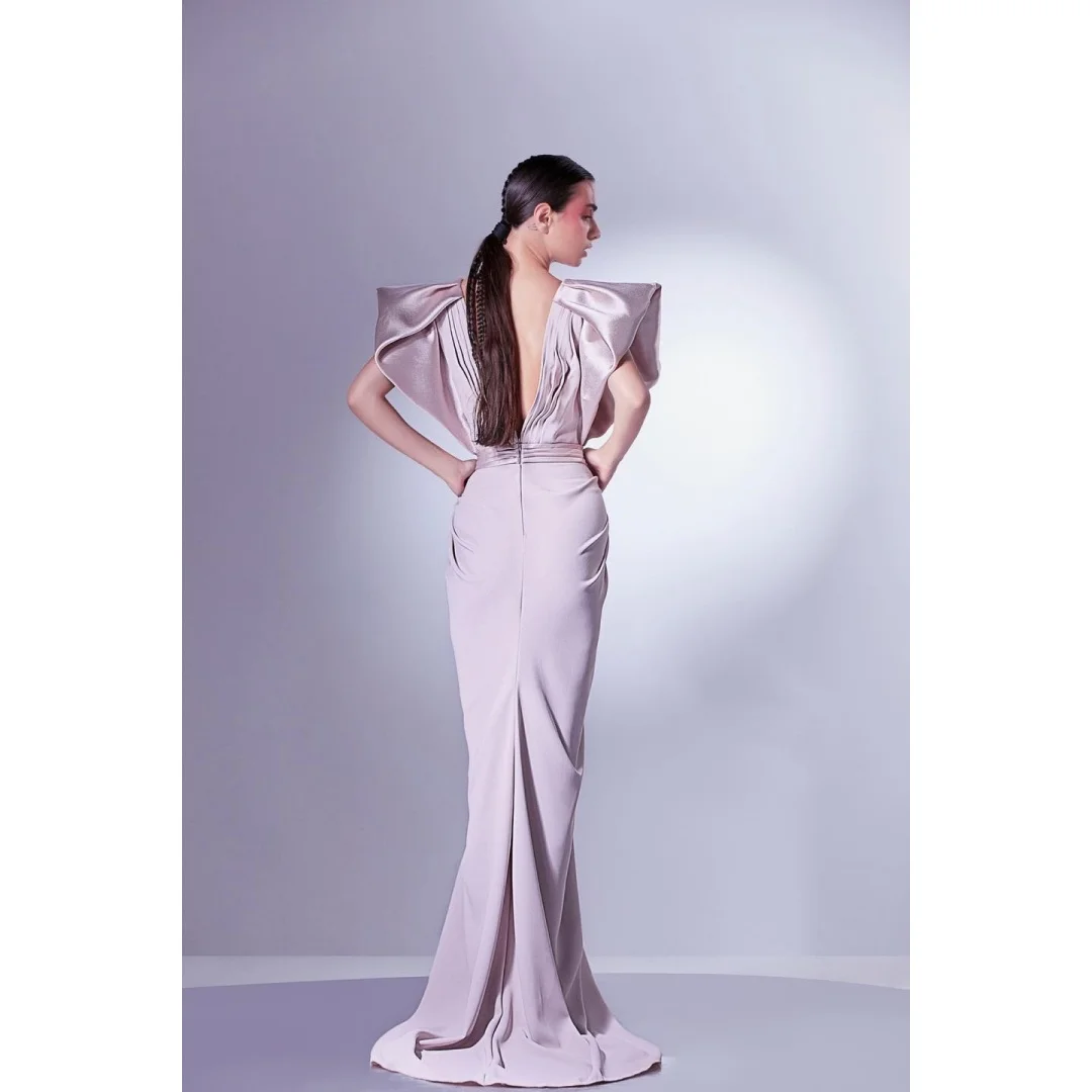 تخصيص عالية الجودة جيرسي حورية البحر كاب كم فساتين السهرة الخامس الرقبة أكمام سستة الظهر لوحة قطار كوكتيل D #2