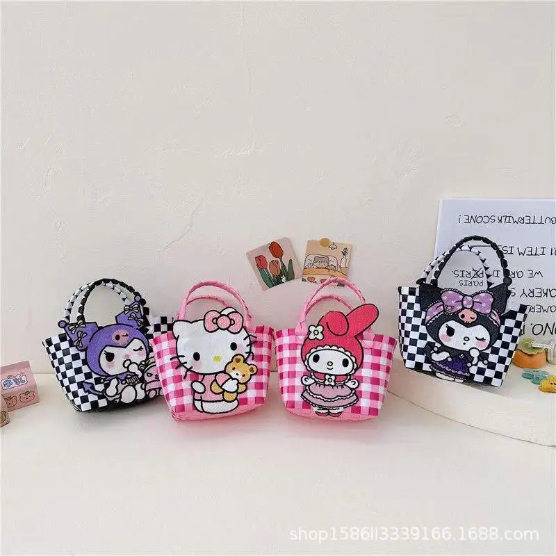 

Hello Kitty Kawaii Small Square Bag Anime Kuromi Cute Cartoon Creative Handbag Bento Bag Portable Children Hand Woven Bag Gift