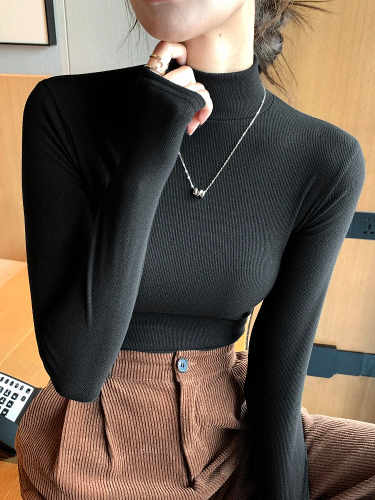 

Women's Half-Turtleneck Pullover Elegant Korean Fashion Sweater Long-Sleeve Knitted Top Slim Fit Thermal Jumper Casual Knitwear