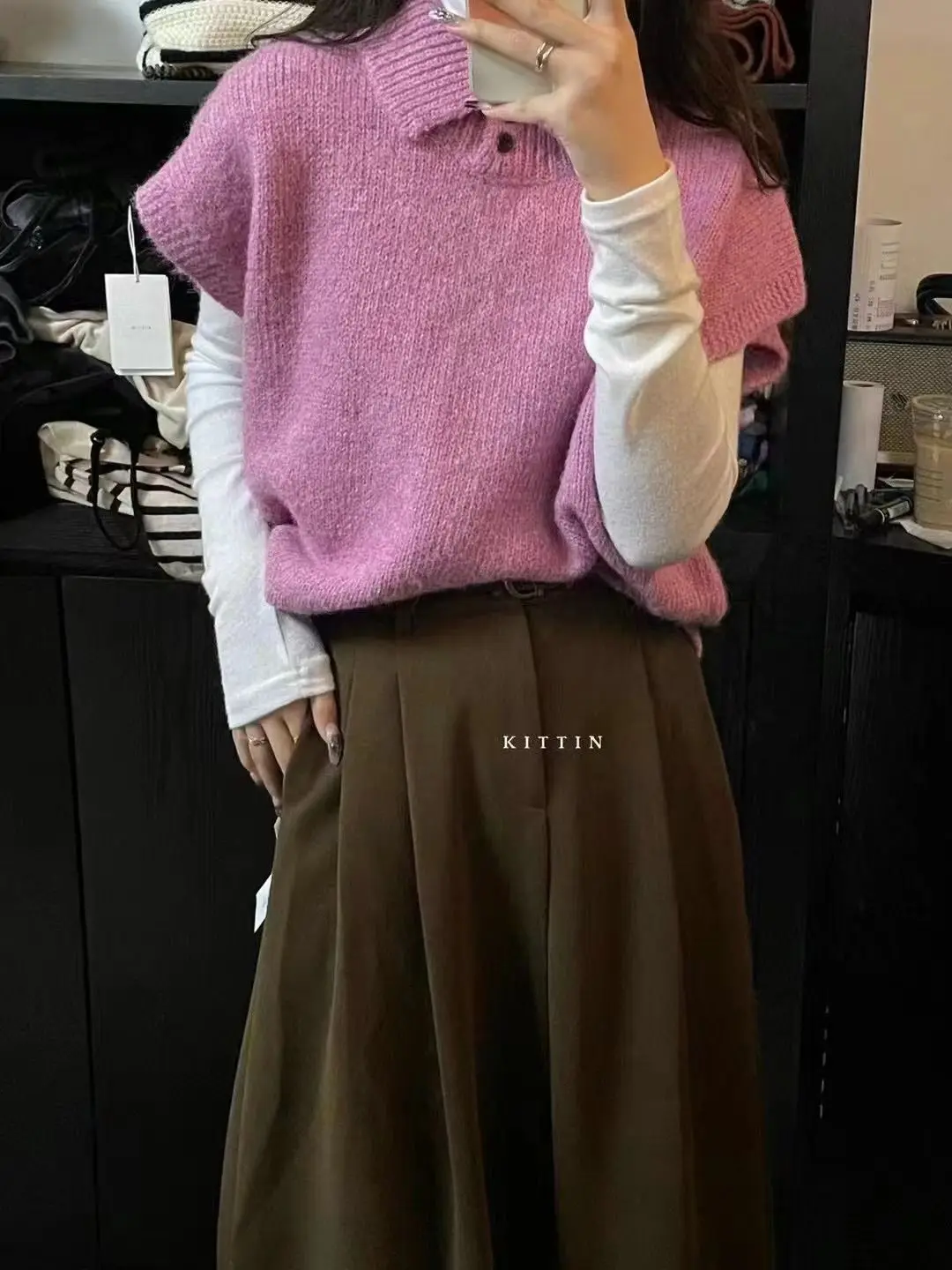 

Gagarich Ретро вязаный жилет на пуговицах с лацканами для женщин, осень-зима 2022, корейский изысканный повседневный универсальный жилет без рукавов, топ