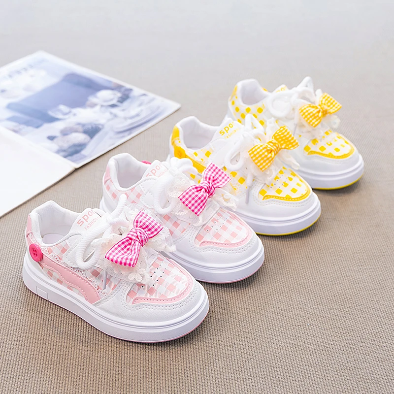 

Kids Sweet Casual Shoes Candy Color Girls Sports Shoes Lace Bows 2026 Brand New Children Tennis Shoes Breathable Trend for Girls