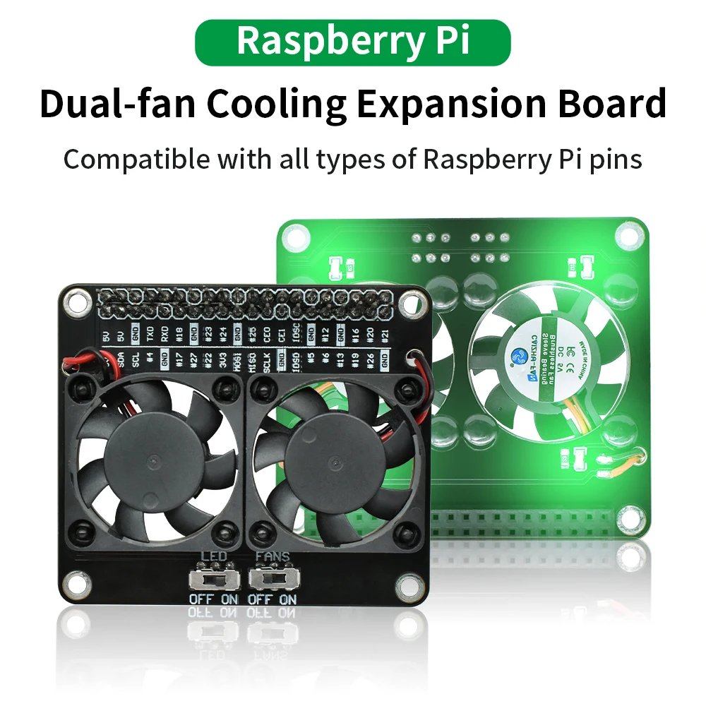 Kidsbits Raspberry Pi Dual-fan Cooling Expansion Board Kit Compatible With Raspberry Pi 4B/Zero/Pi 5B With LED