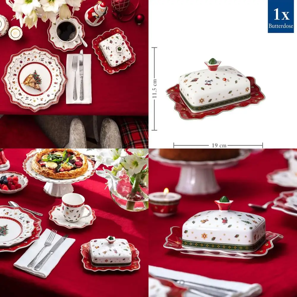

Christmas Collection Premium Porcelain Butter Dish, 7.5x6.25x4.5 inches, White & Multicolored