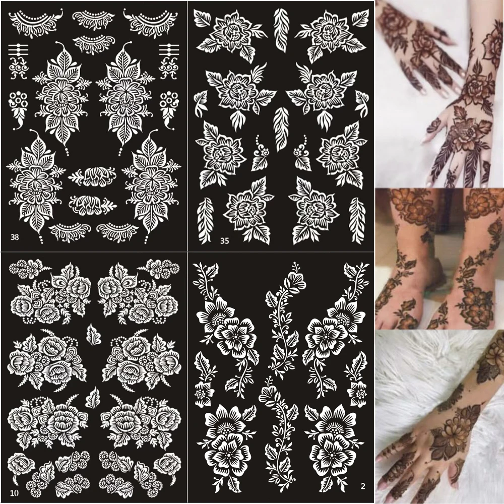 Flower Tattoo Stencils Temporary Tattoo Sticker Body Art Henna Stencils Tattoo Template Mehndi Designs Hand Body Painting Tools