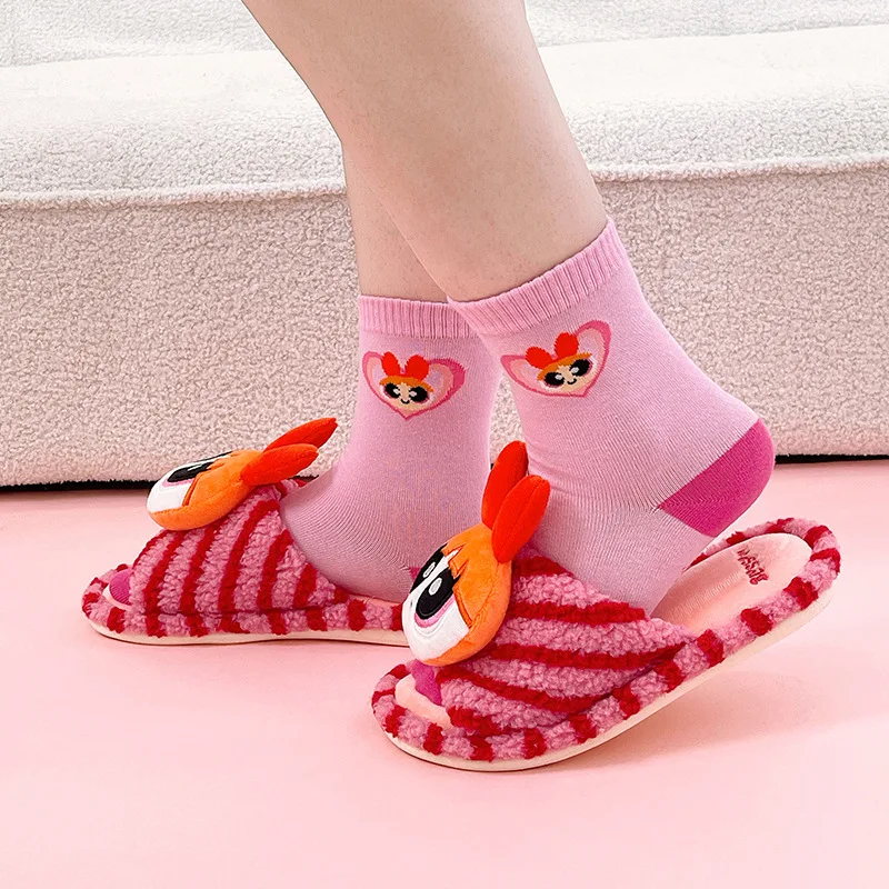 لطيف أنيمي القوة الفتيات الأصلي الشتاء الصوف النعال المنزل تنفس عدم الانزلاق Kawaii فتاة هدية عيد ميلاد هدية الكريسماس