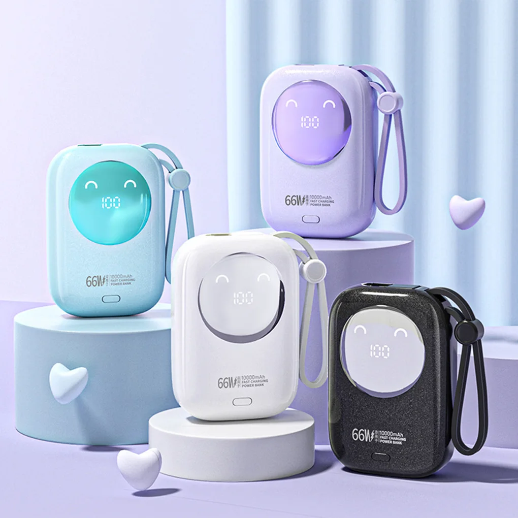 باور بانك صغير 10000 مللي أمبير في الساعة مع كابل مدمج 66 وات شحن سريع شاشة رقمية بطارية محمولة لهاتف iPhone Samsung