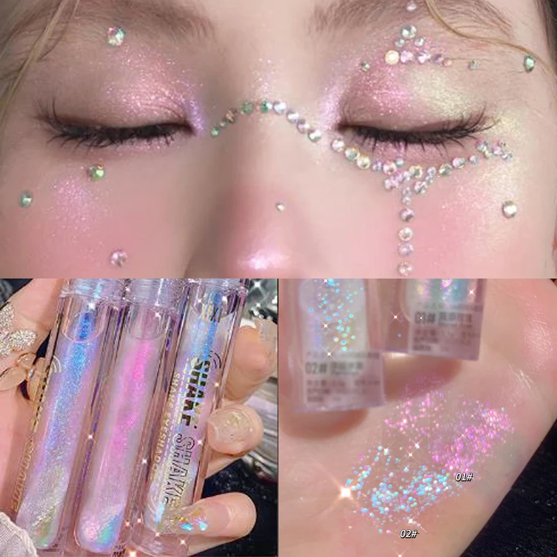 อายแชโดว์กากเพชรแบบน้ำแวววาวสำหรับผู้หญิงตัวหนอนไหมแวววาวเครื่องสำอางสดใสกันน้ำติดทนได้ peralatan Rias