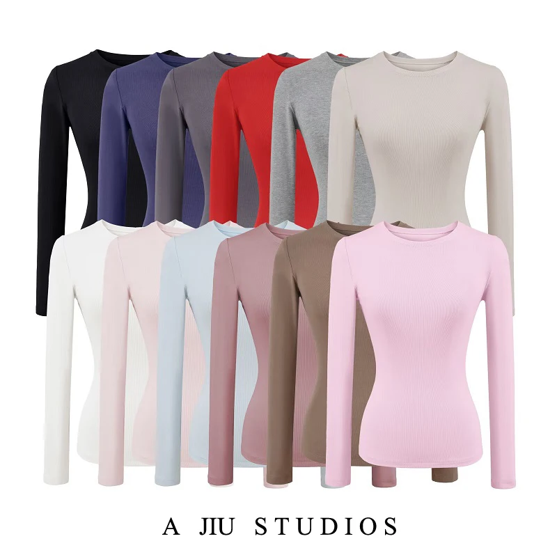 تي شيرت نسائي بقصة ضيقة طويلة Sve مستديرة Ne تي شيرت نسائي بطبقة أساسية irt ملابس داخلية علوية قابلة للتنفس ومريحة وصديقة للبشرة...