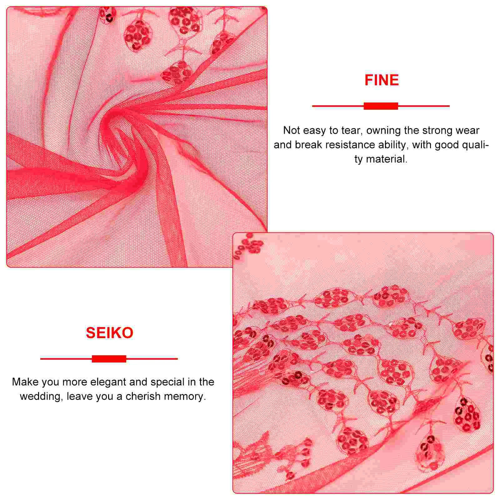 Bride Peacock Veil Wedding Photo Lace Mesh Translucent Chinese Style Sequins Yarn Red