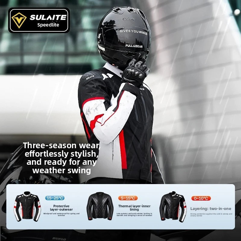SULAITE 2-in-1 Winter Motorcycle Riding Suit Removable Liner Warm Waterproof CE Anti-Impact Unisex Traje Moto Protective Gear
