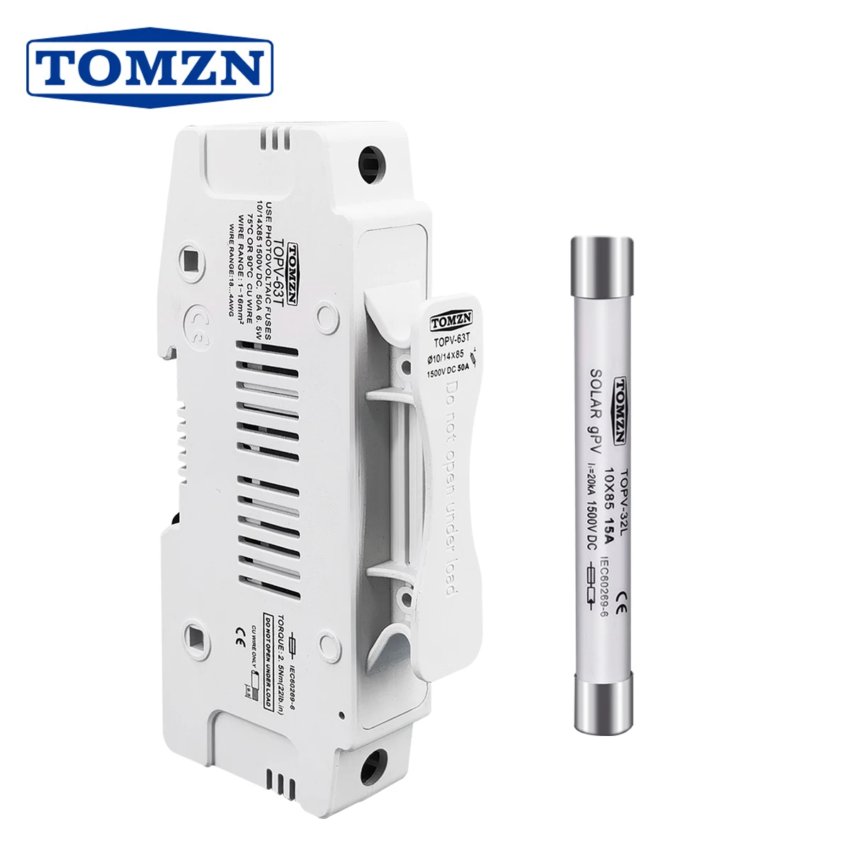 TOMZN 1P Portafusibile solare fotovoltaico 1500V CON 1 PZ 10*85 o 14*85 Fusibile fotovoltaico per protezione del sistema solare Base Protezione fotovoltaica gpV