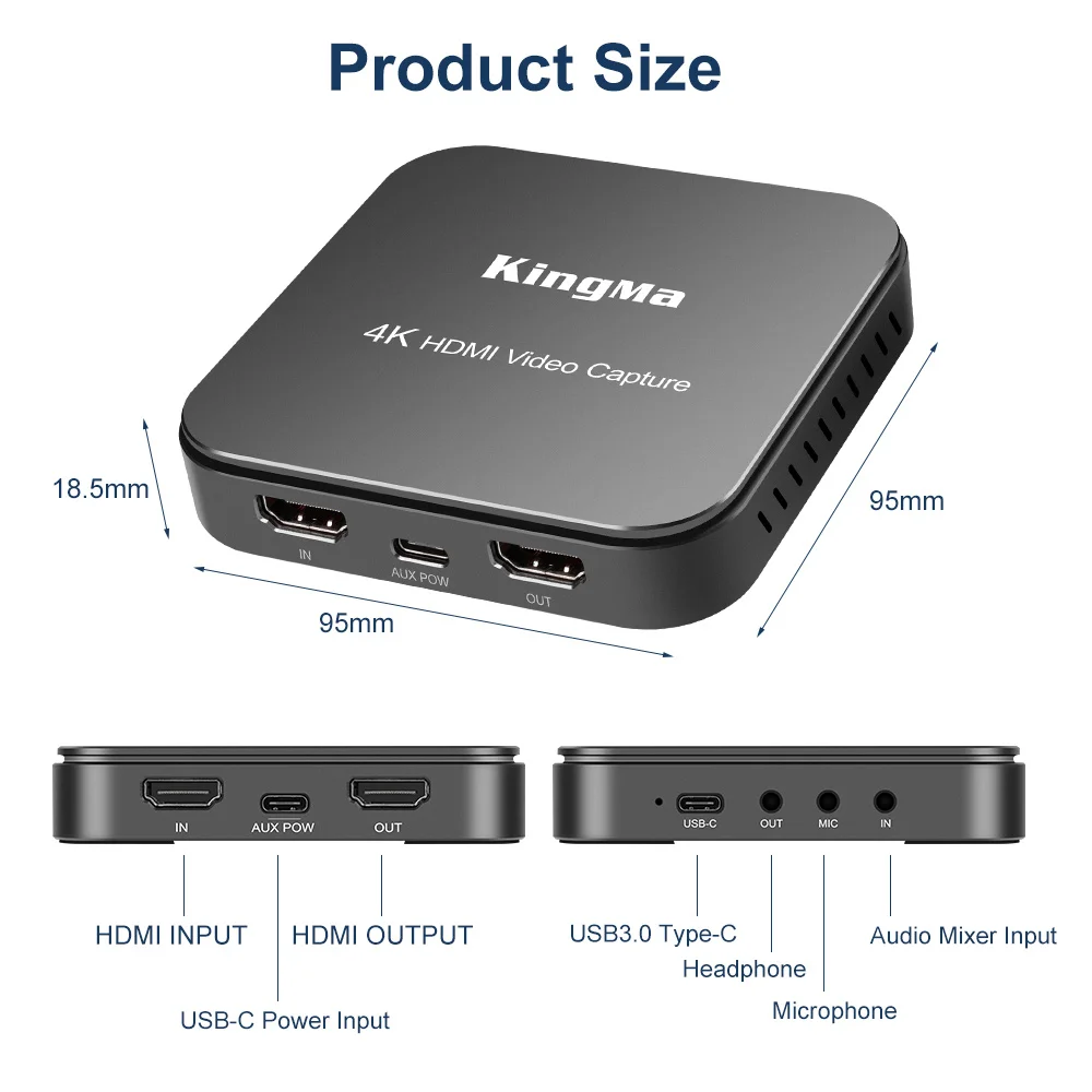 KingMa USB-C 3.0 Portable Video Capture Card Record in 1080p60 or 4K Video Capture Card with ultra-low latency on PS5 PS4 Switch