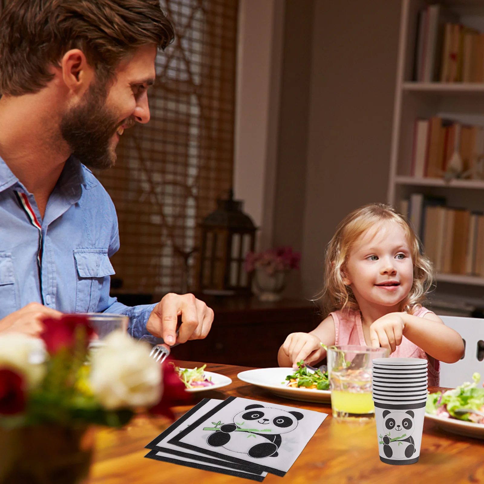 

1Set Adorable Panda Paper Dinnerware Set Plates Cups Napkins Birthday Celebrations High-Quality Design Round Burr-Free Perfect