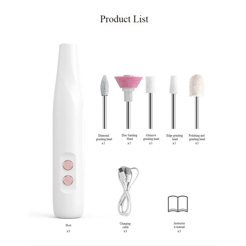 Electric Nail File, Portable Rechargeable Nail Drill for Shaping, Buffing & Polish Removal, Safe & Compact