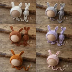 Chapeau de lapin en velours de vison fait à la main, poupée tricotée en laine, petites oreilles d'animaux, accessoires de photographie pour nouveau-né