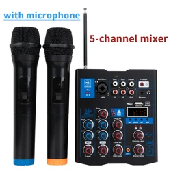 COKYIS 5 Channel USB Audio Mixer with Wireless Microphone Studio Sound Mixers with Bluetooth REC DJ Console Mixing for Karaoke