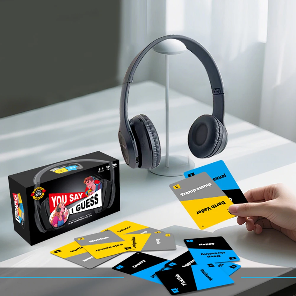 Hearing Things Game & Headphone Lip Reading Party Games Funny Phrase Combos - Card Games Includes 100 Cards for Adults & Friends