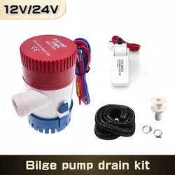 Kit de drenaje de bomba de sentina, bomba de agua sumergible, 12v, 24V, 750GPH, 1100GPH