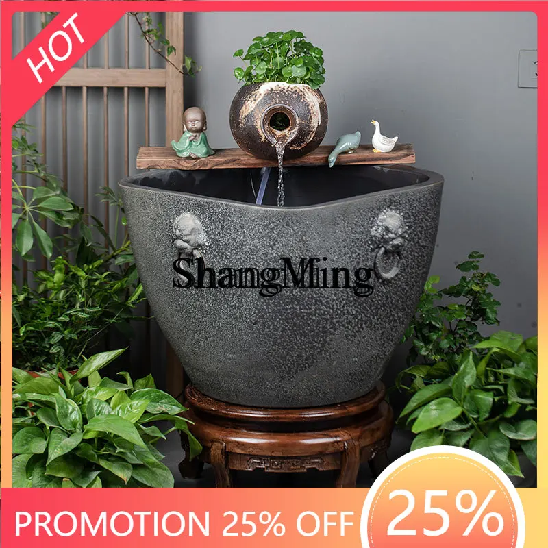 

Новый квадратный керамический большой резервуар для циркуляции воды, имитация камня, для гостиной, балкона, двора, с эффектом текущей воды