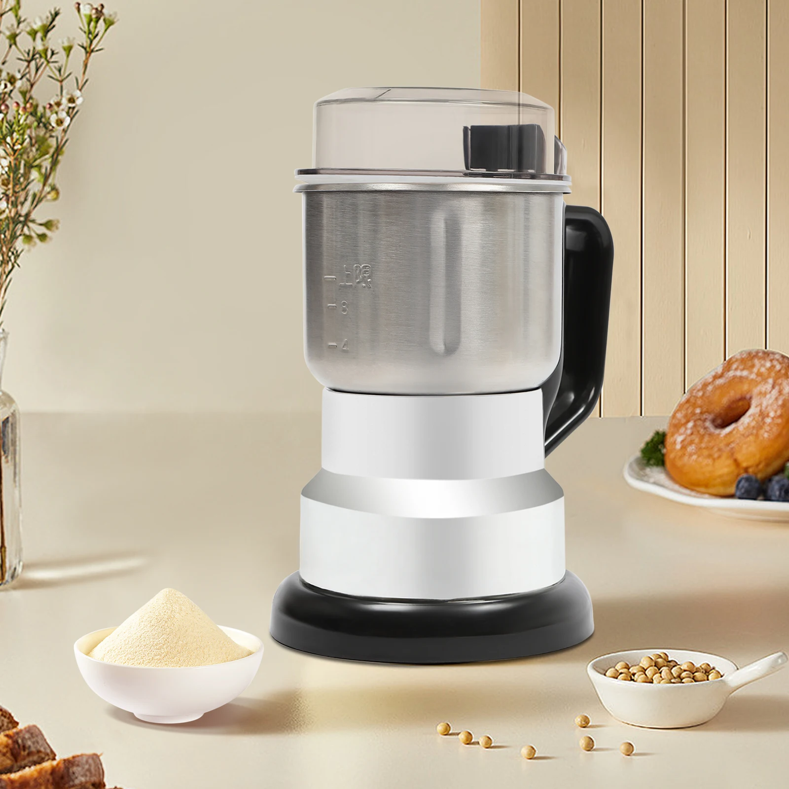300W 500ml Edelstahl-Kaffeemühle, Elektrische Gewürzmühle mit Ein-Knopf-Bedienung, Trockenkornmühle für Zuhause, Küche und Snackbar