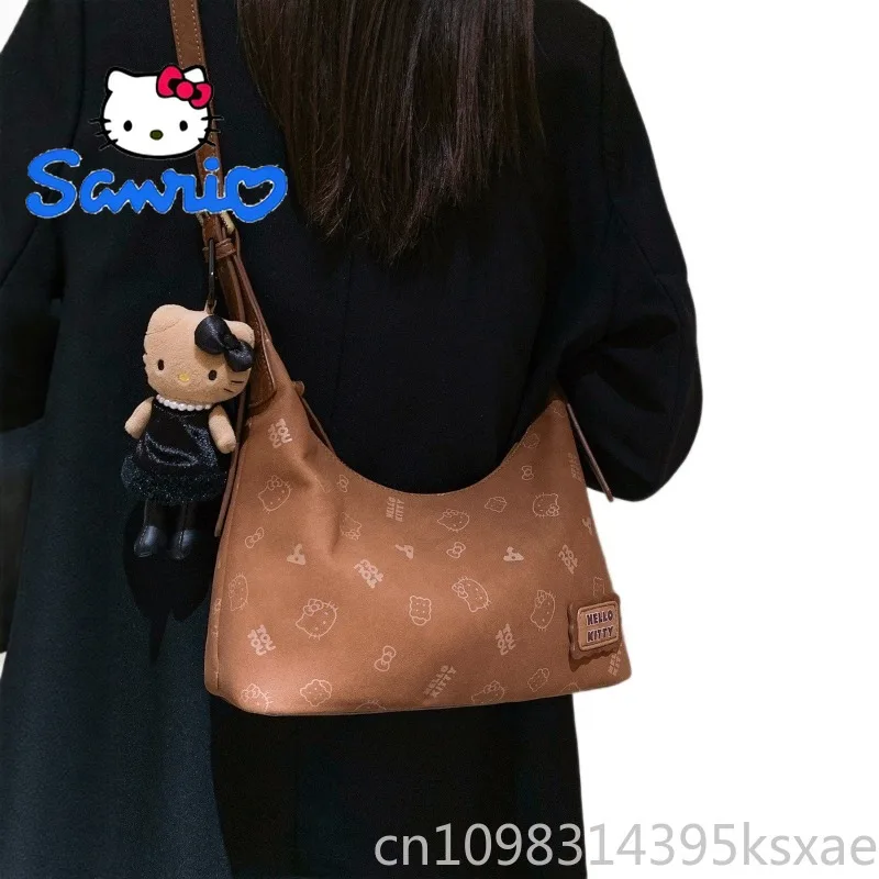 

Hello Kitty Luxury Crossbody Shoulder Bag for Women Girls Brown Large Capacity Soft Purse Handbag Fashion Casual