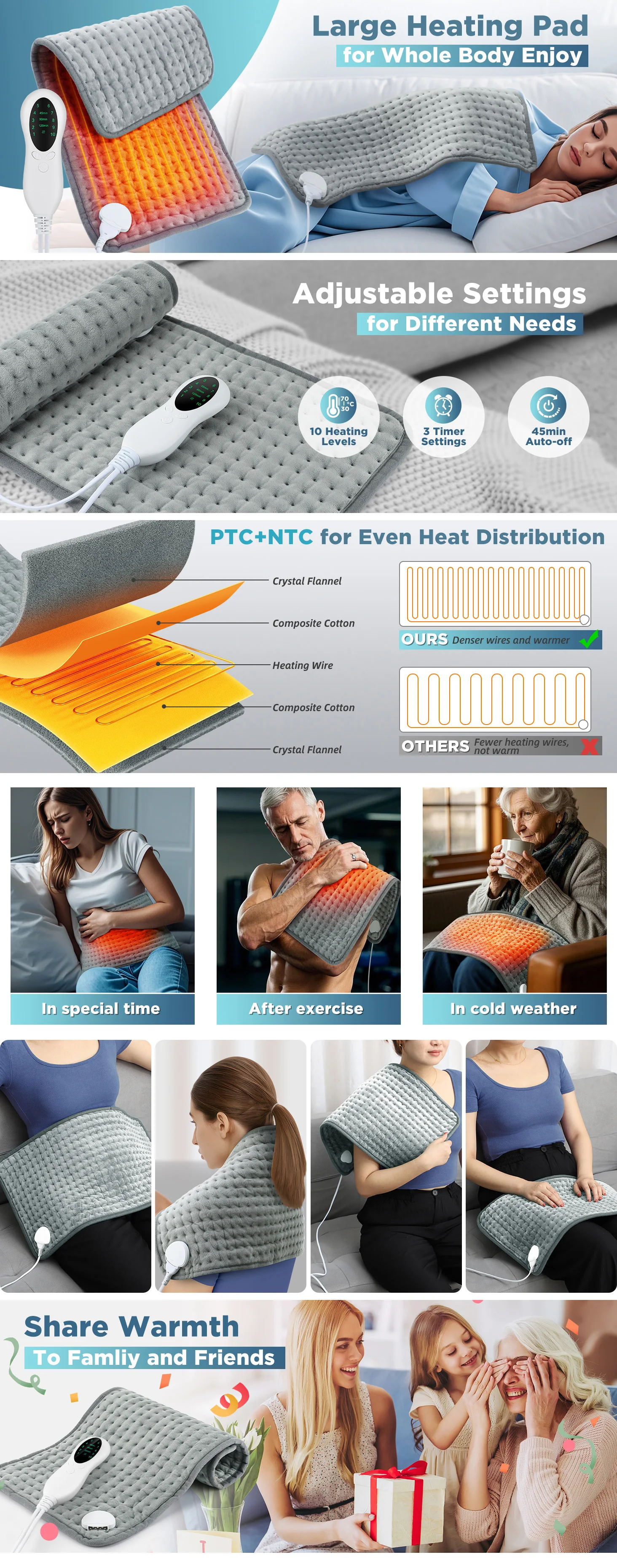 Electric Heating Pad Blanket Office Home For Shoulder Neck Back Spine Leg Winter Warm Camping Sheet 110V 220V Washable 30*60cm