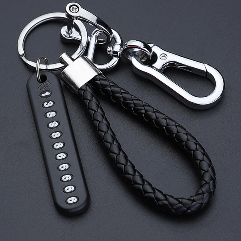 Phone Number Card Leather Bradied Key Chain Phone Number Plate Car Keychain Keyring Anti-lost