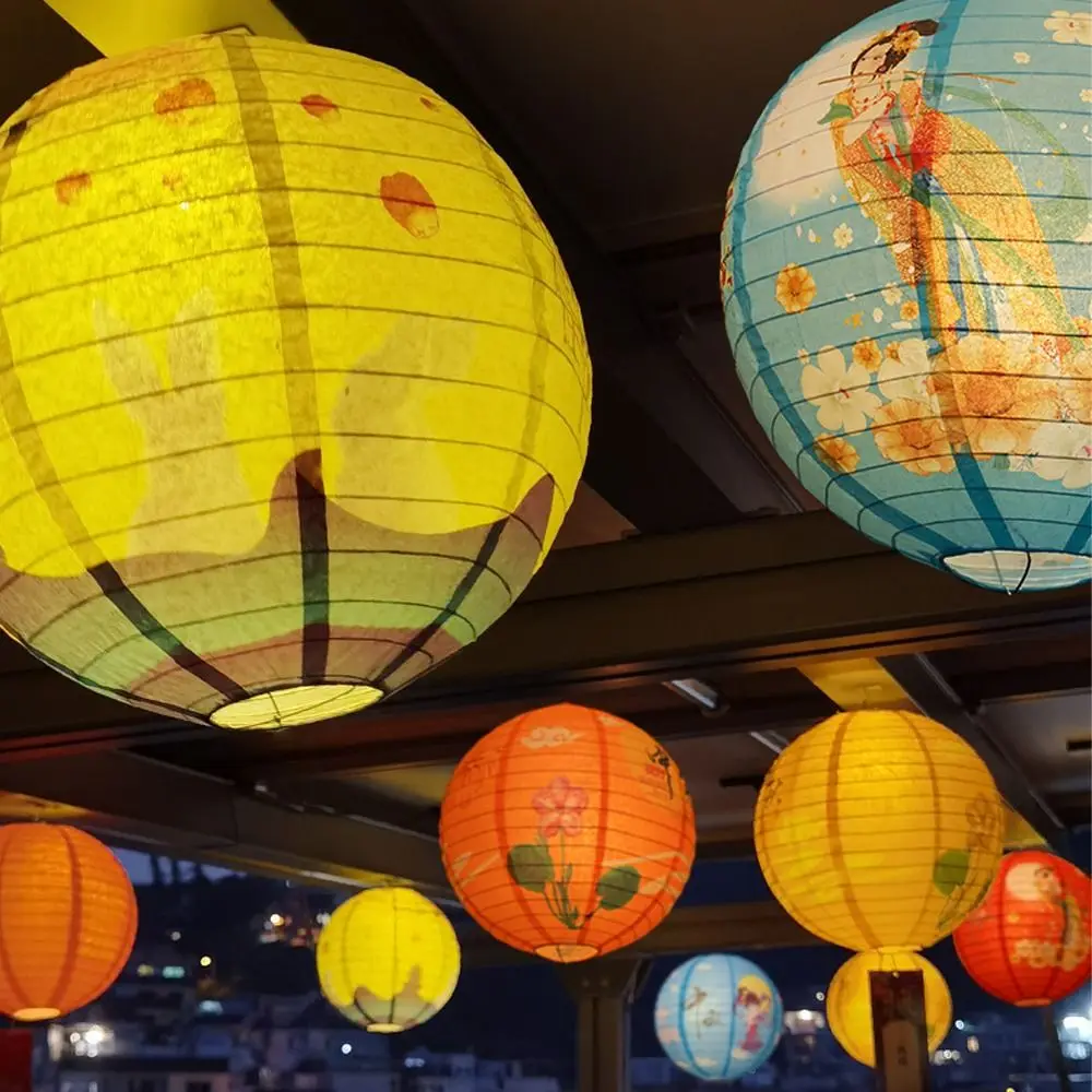 Luminous Chinese Mid Autumn Lantern Hanging Traditional Festival Antique Lantern Portable Good Luck Round Paper Lantern