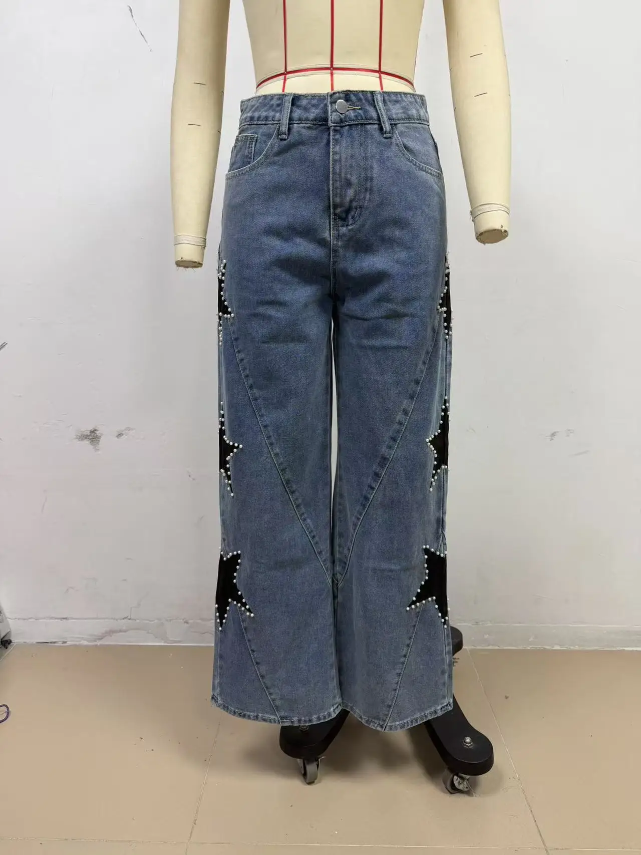 Jean en denim pour femme, vintage, coupe large, long, imprimé, taille haute, droit, style Y2K, streetwear, décontracté, ample, 2026