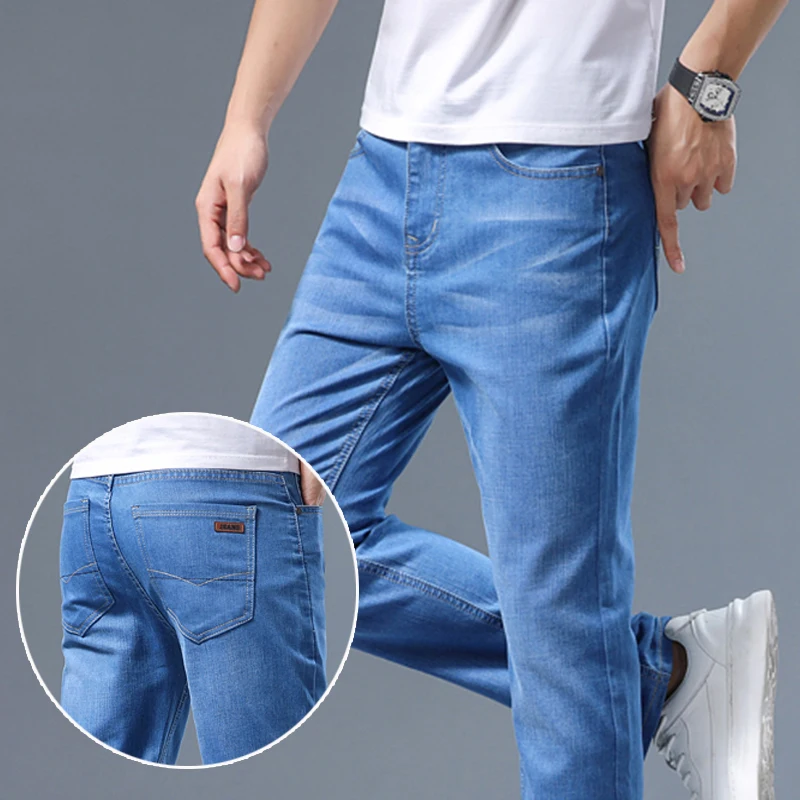 New Men's Summer Loose Straight Trendy Casual Men's Pants with Elastic Versatile Denim Jeans Male Classic Fashion